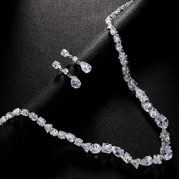 Simple Bridal Necklace and Earrings Wedding Jewelry Set Elegant