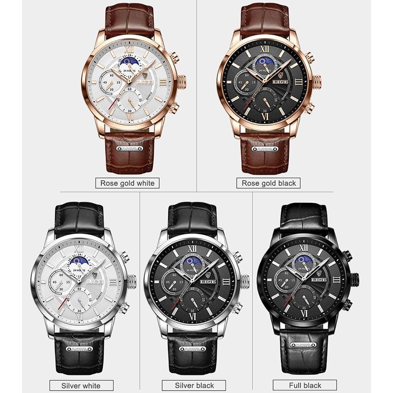 Men's Luxury Leather Quartz Waterproof Wrist Watch