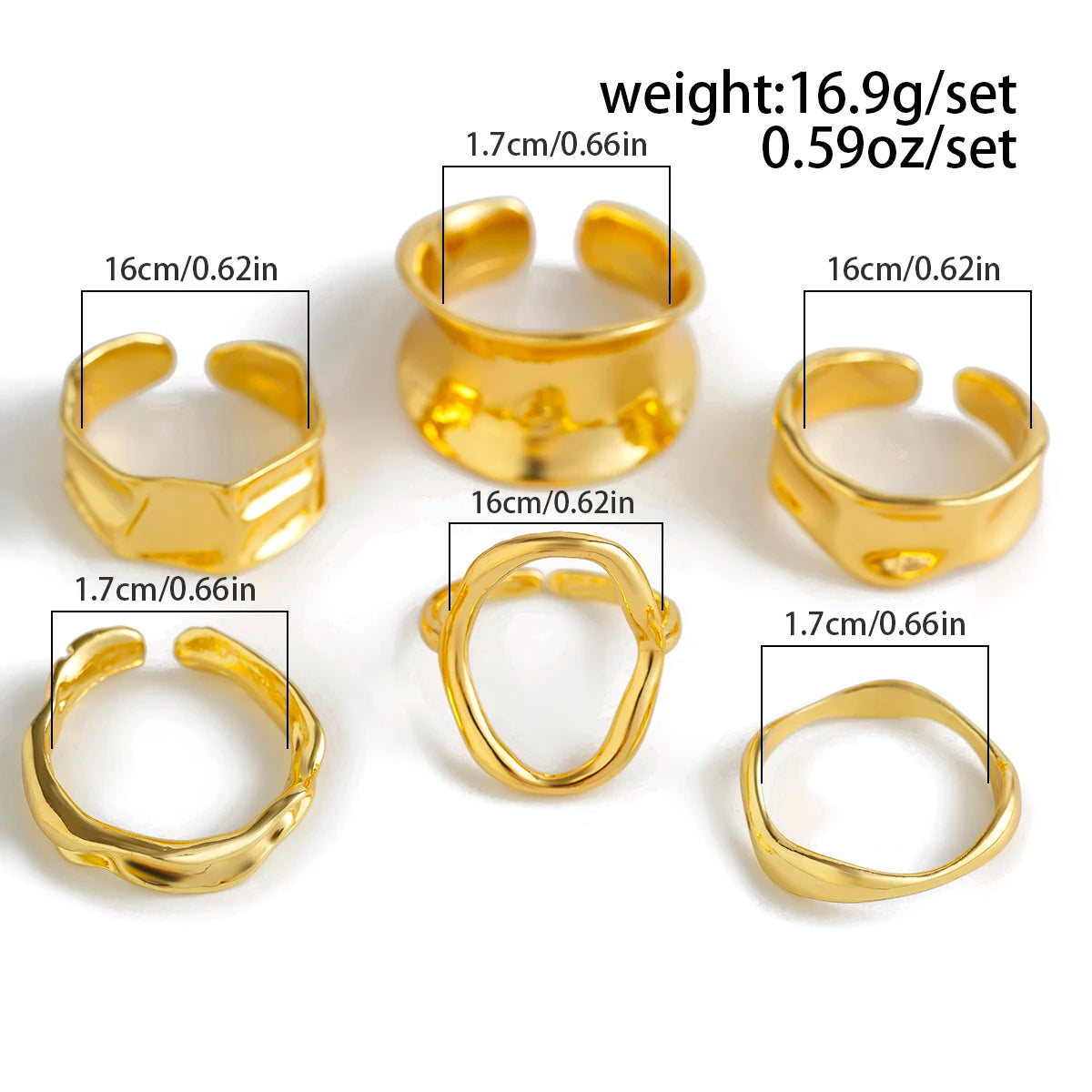 Ingemark Vintage Punk Adjustable Geometric Cuff Rings Six-Piece Set