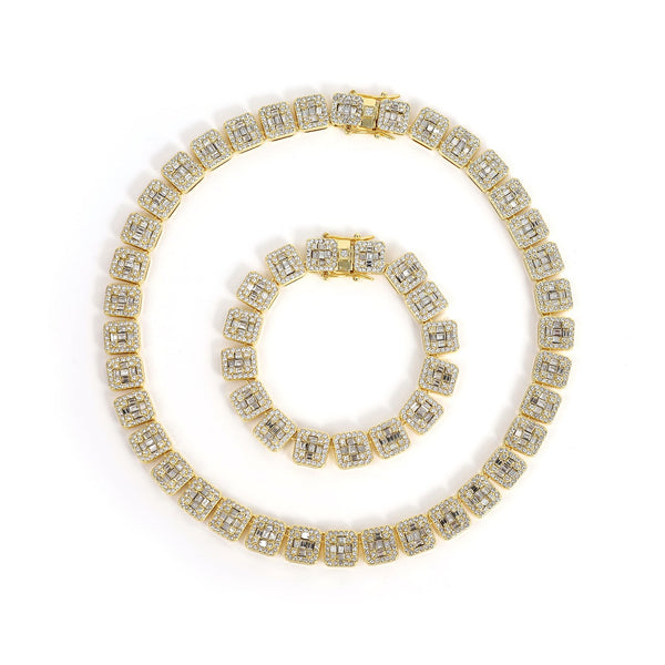 13mm Cuban Link Chain Necklace Bracelet Hip-Hop Jewelry Set