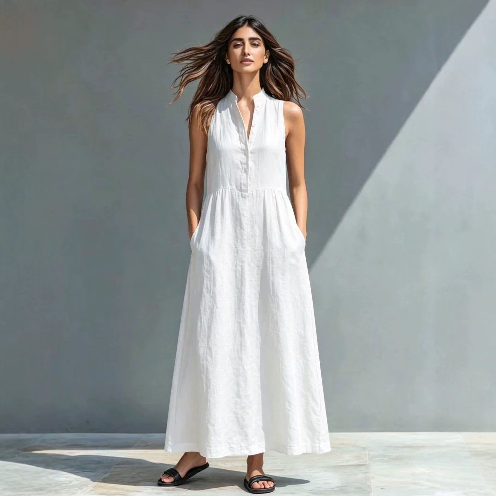 Women's Stand Collar A-Line Maxi Resort Vacation Dress