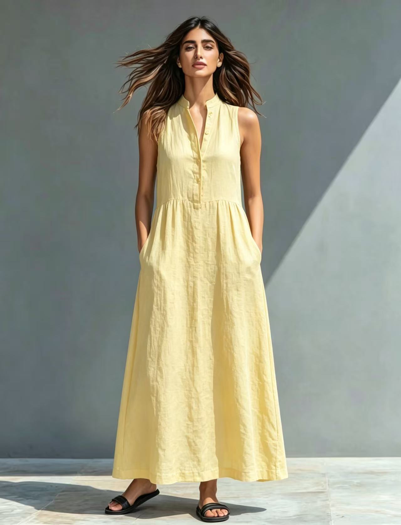 Women's Stand Collar A-Line Maxi Resort Vacation Dress