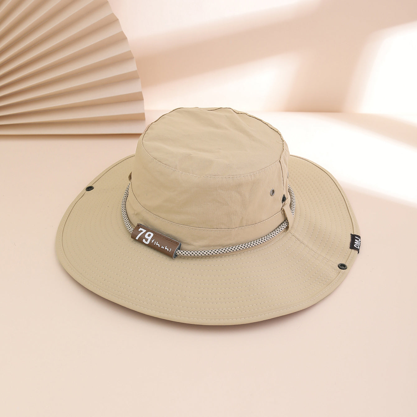 Wide-Brim Leather Patch Fisherman Hat UV Protection Outdoor