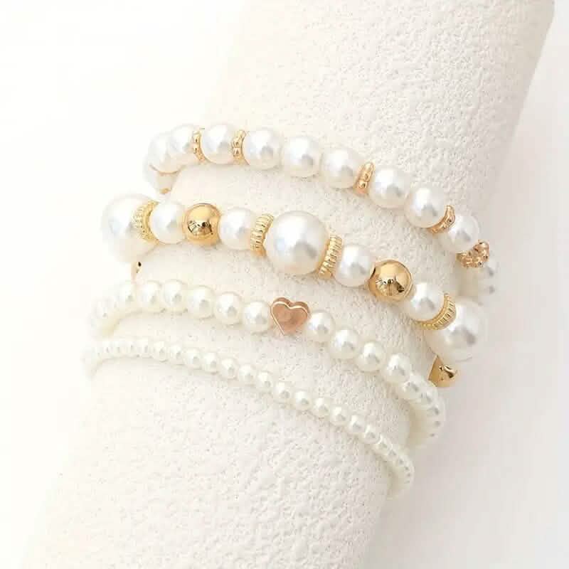 Elegant White Faux Pearl Beaded Handmade Jewelry Set Four-Piece