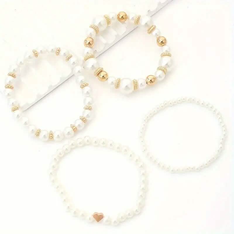 Elegant White Faux Pearl Beaded Handmade Jewelry Set Four-Piece