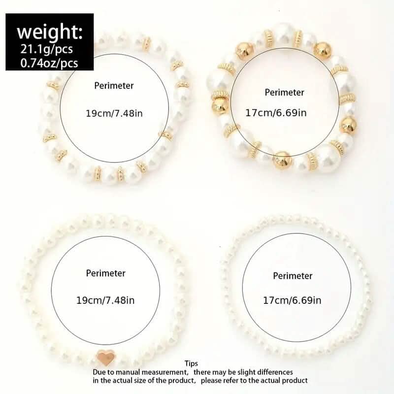 Elegant White Faux Pearl Beaded Handmade Jewelry Set Four-Piece