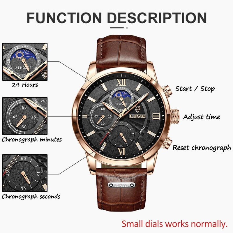 Men's Luxury Leather Quartz Waterproof Wrist Watch