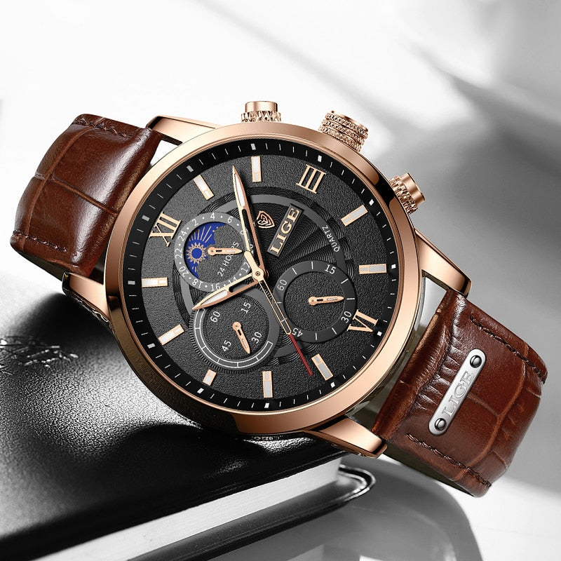 Men's Luxury Leather Quartz Waterproof Wrist Watch