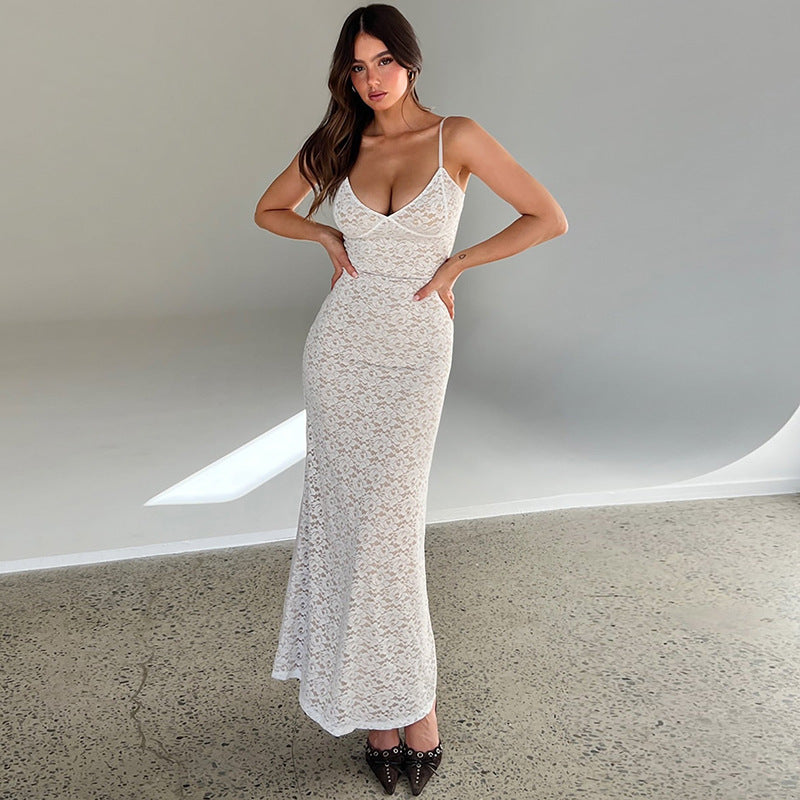 Women's V-Neck Lace Waist-Cinching Bodycon Strapless Dress