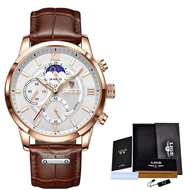 Men's Luxury Leather Quartz Waterproof Wrist Watch