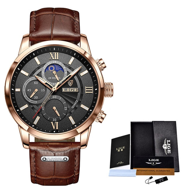 Men's Luxury Leather Quartz Waterproof Wrist Watch