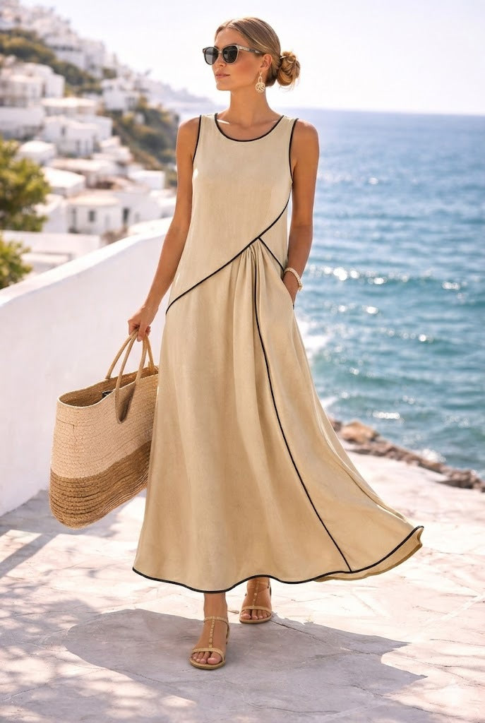 Women's Mediterranean Contrast Color Vacation Dress Seven Colors