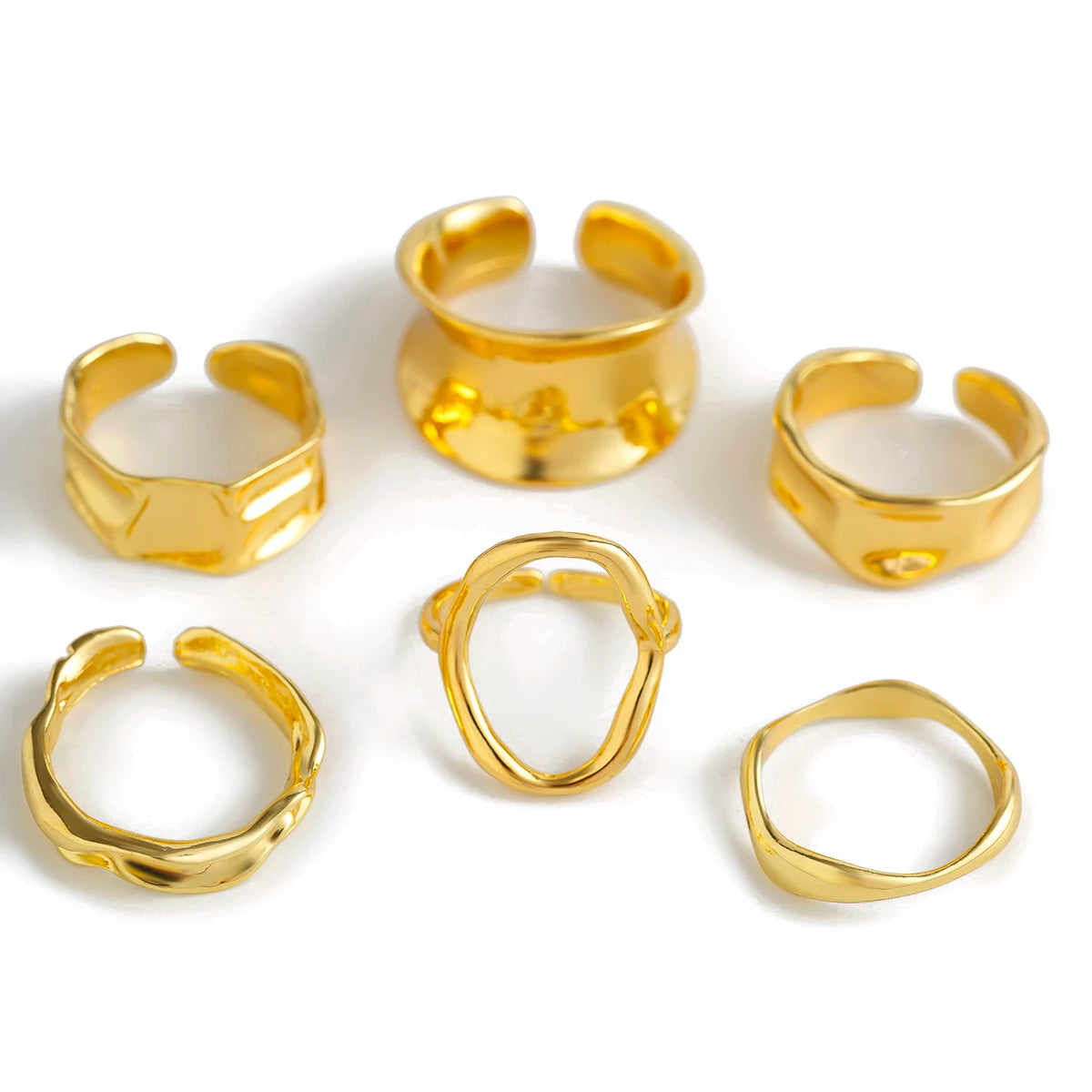 Ingemark Vintage Punk Adjustable Geometric Cuff Rings Six-Piece Set