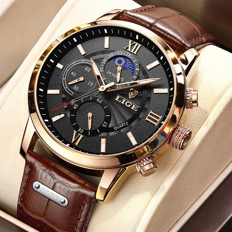 Men's Luxury Leather Quartz Waterproof Wrist Watch