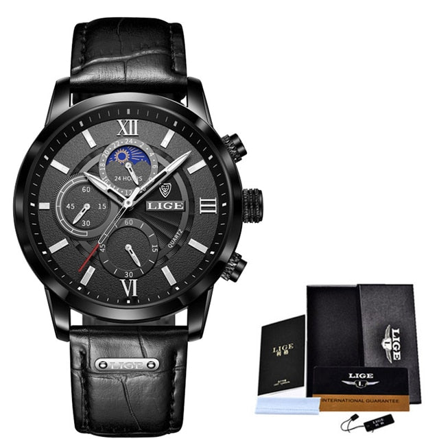 Men's Luxury Leather Quartz Waterproof Wrist Watch