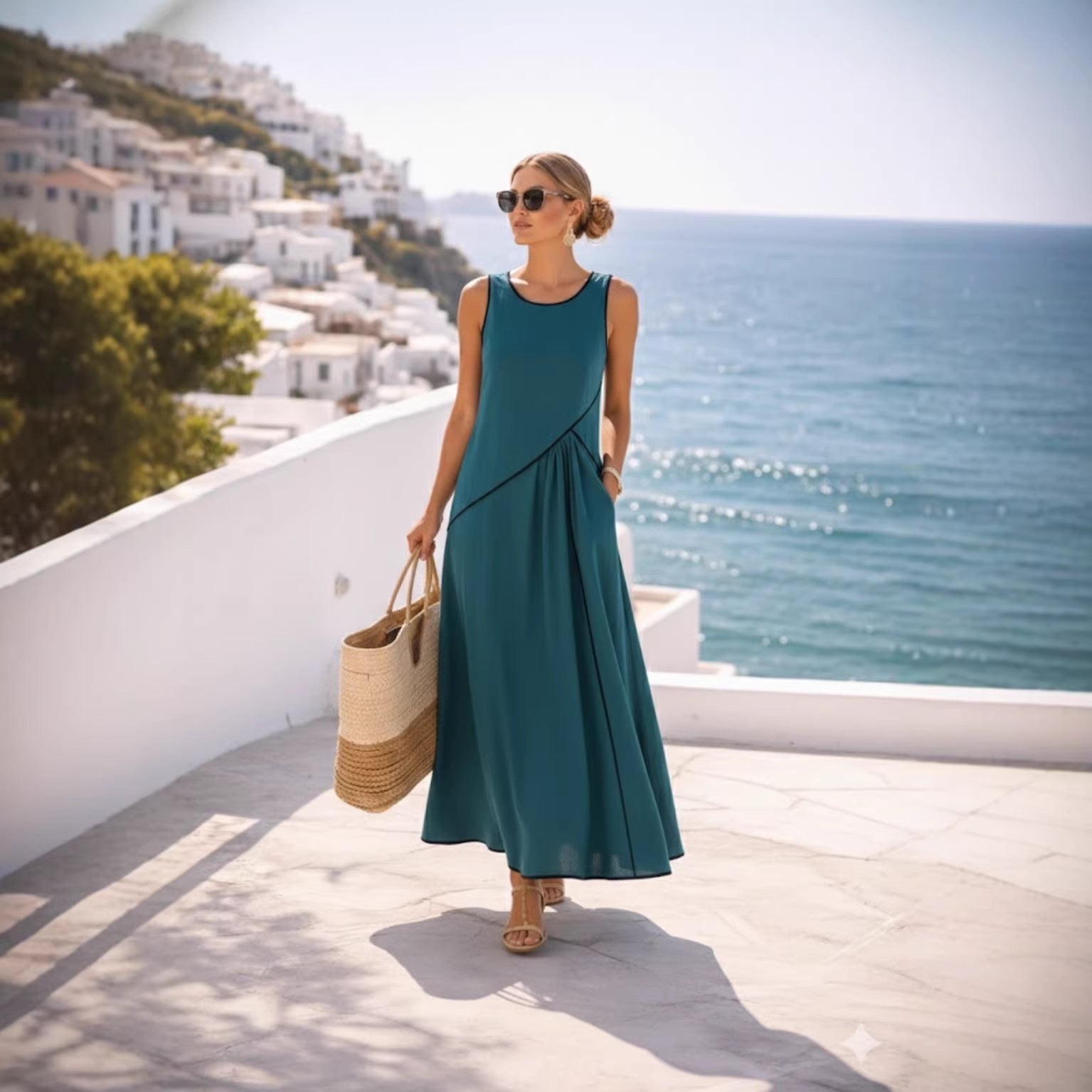 Women's Mediterranean Contrast Color Vacation Dress Seven Colors