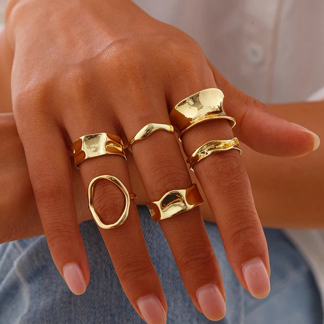 Ingemark Vintage Punk Adjustable Geometric Cuff Rings Six-Piece Set