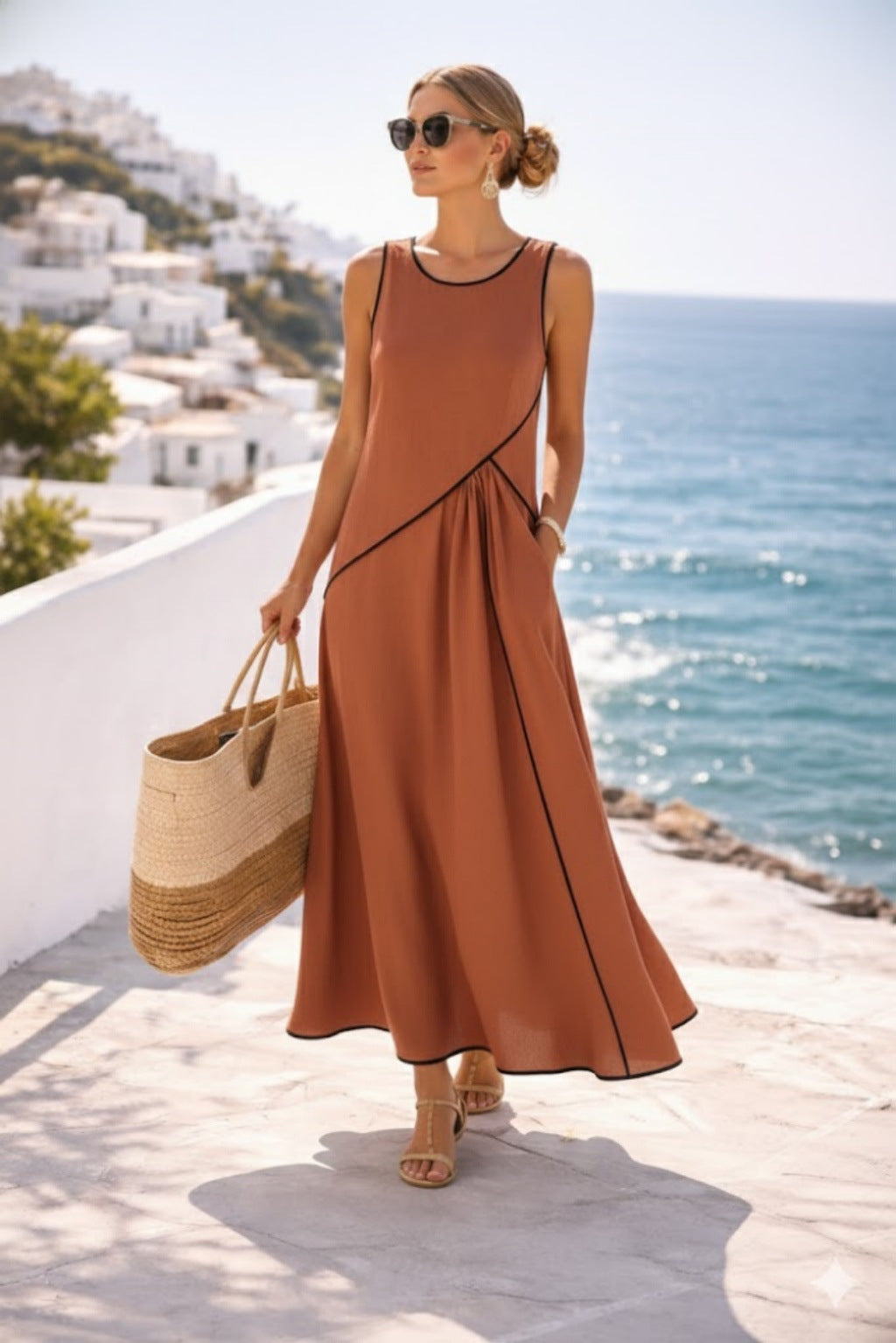 Women's Mediterranean Contrast Color Vacation Dress Seven Colors