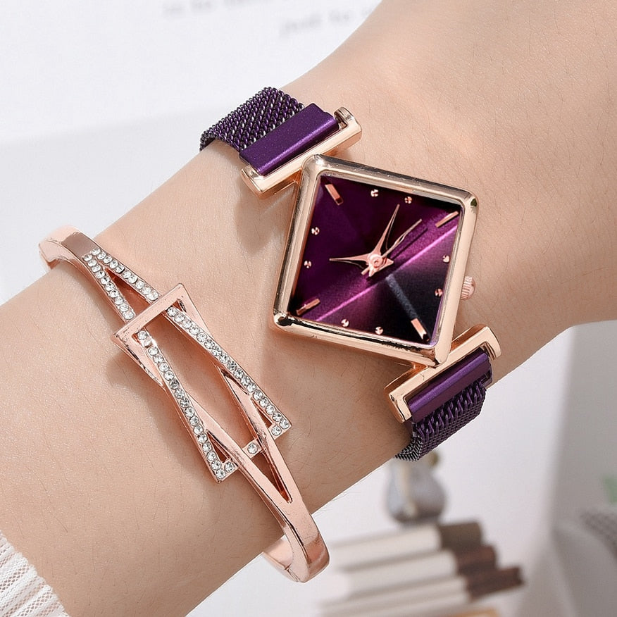 Women's Luxury Square Gradient Magnetic Quartz Wrist Watch