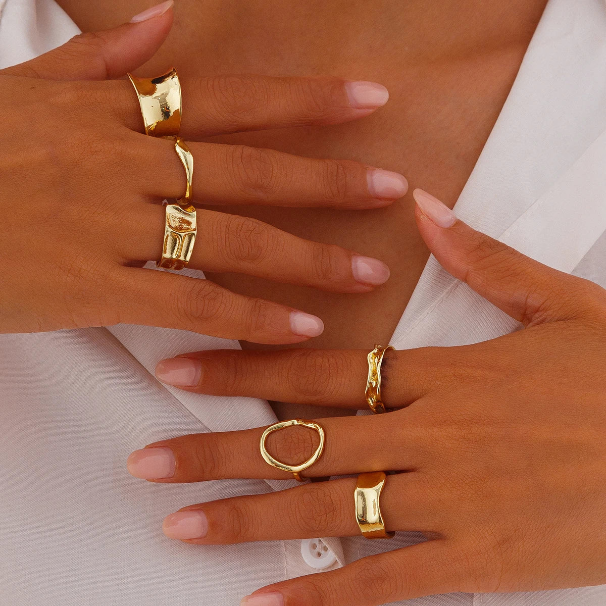 Ingemark Vintage Punk Adjustable Geometric Cuff Rings Six-Piece Set