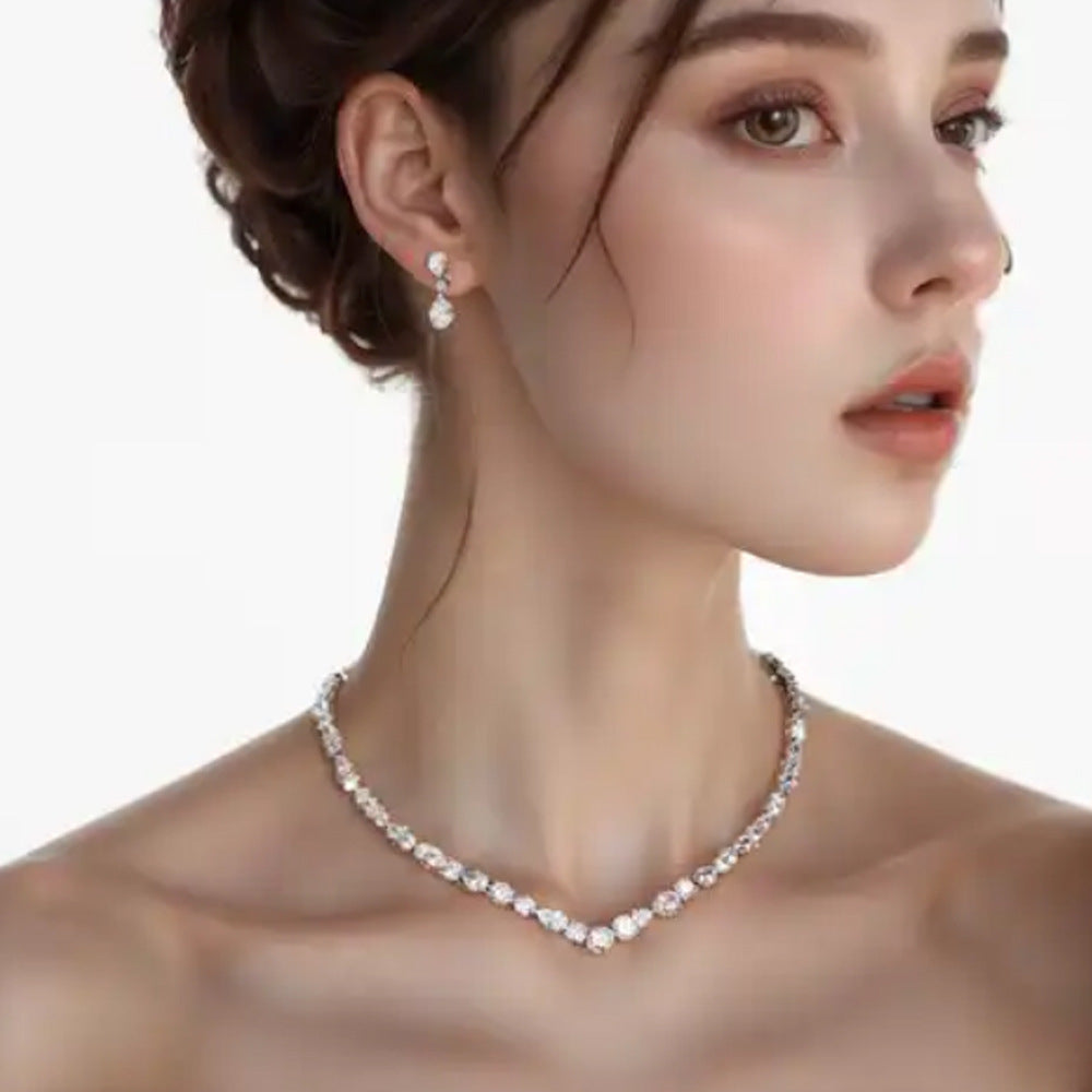 Simple Bridal Necklace and Earrings Wedding Jewelry Set Elegant
