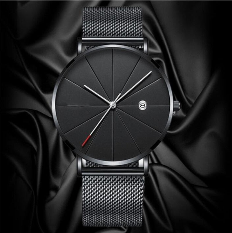 Men's Stainless Steel Mesh Quartz Date Wrist Watch Classic