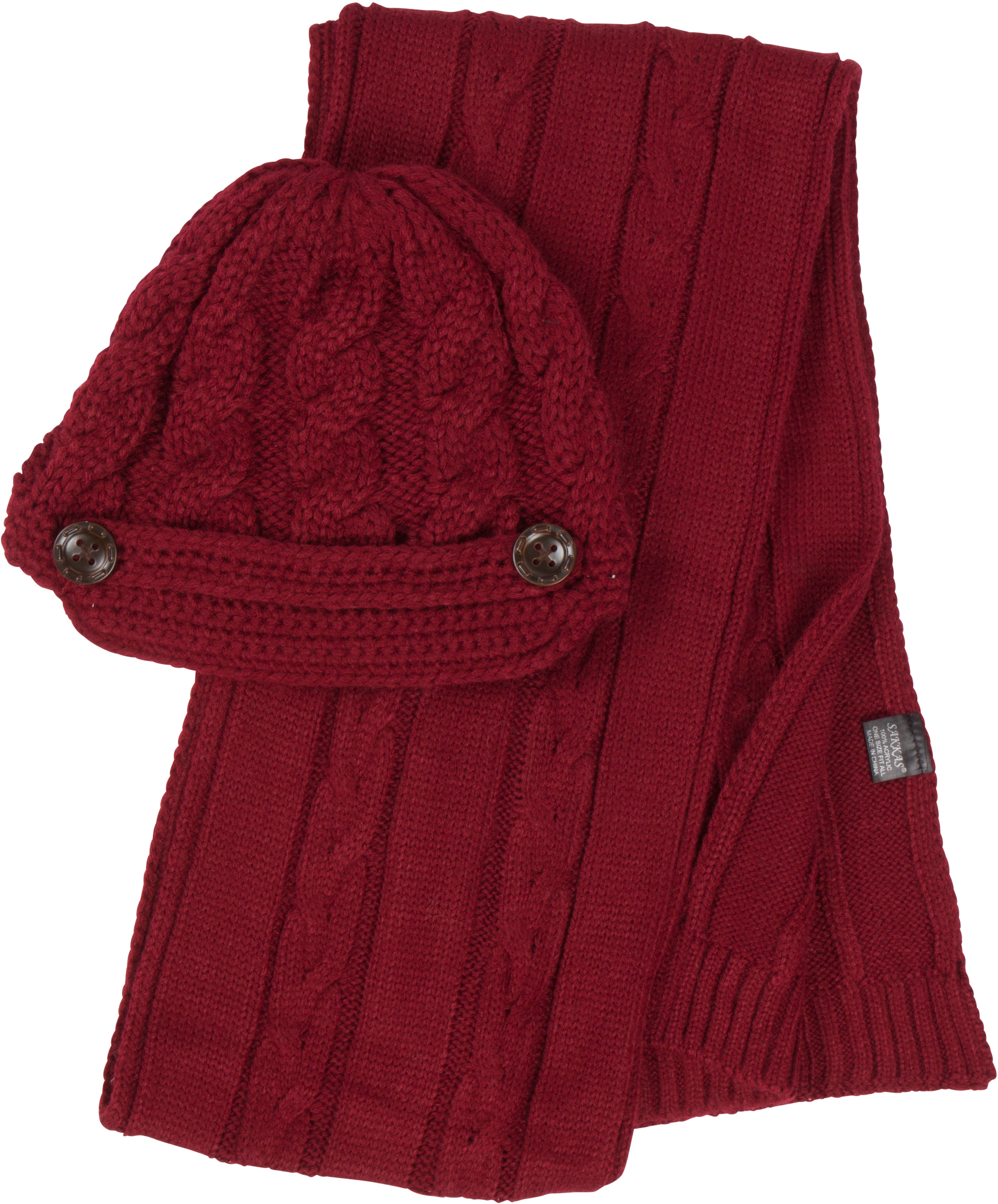 Women's Cable Knit Beanie Scarf Set Button
