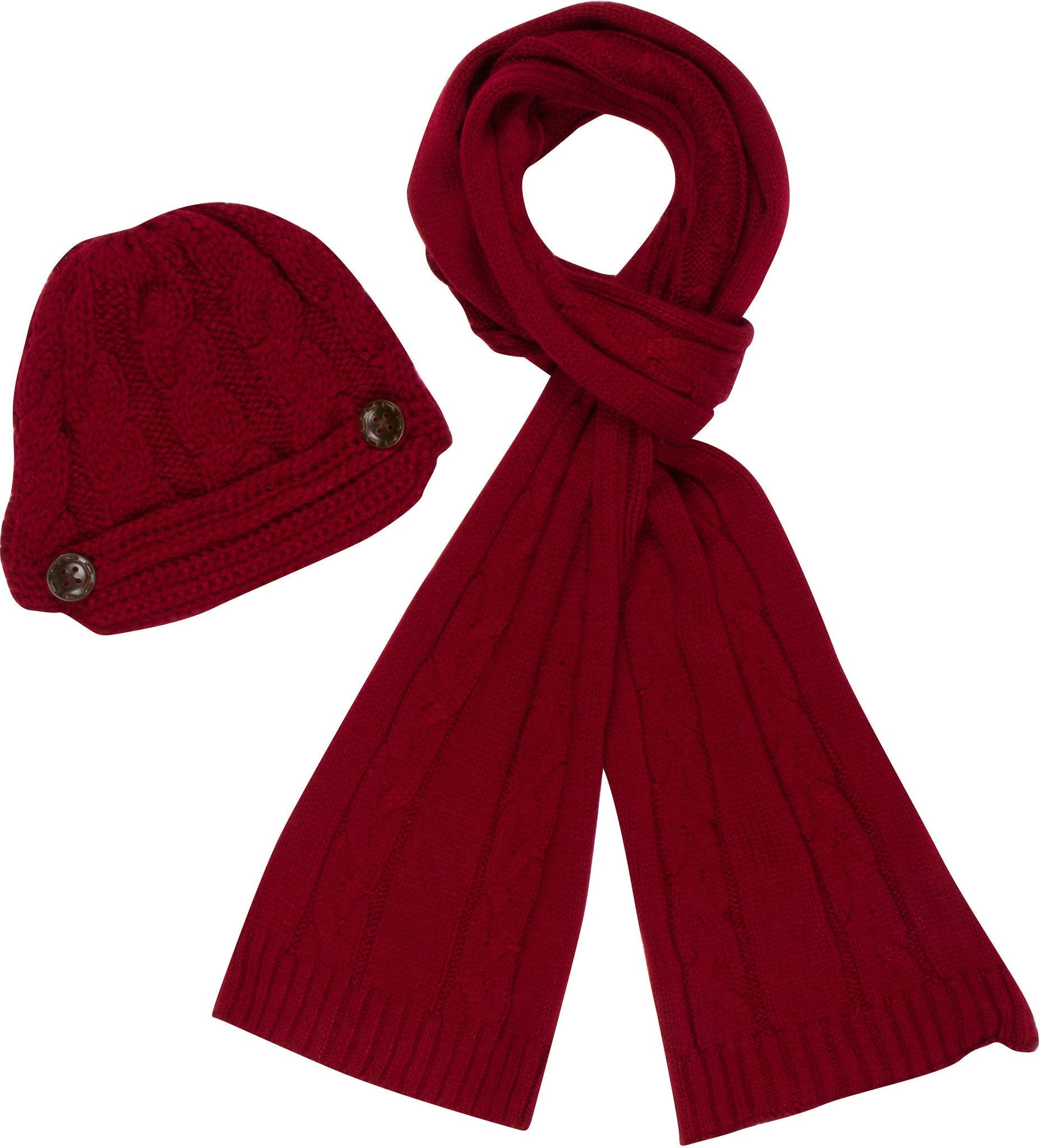 Women's Cable Knit Beanie Scarf Set Button