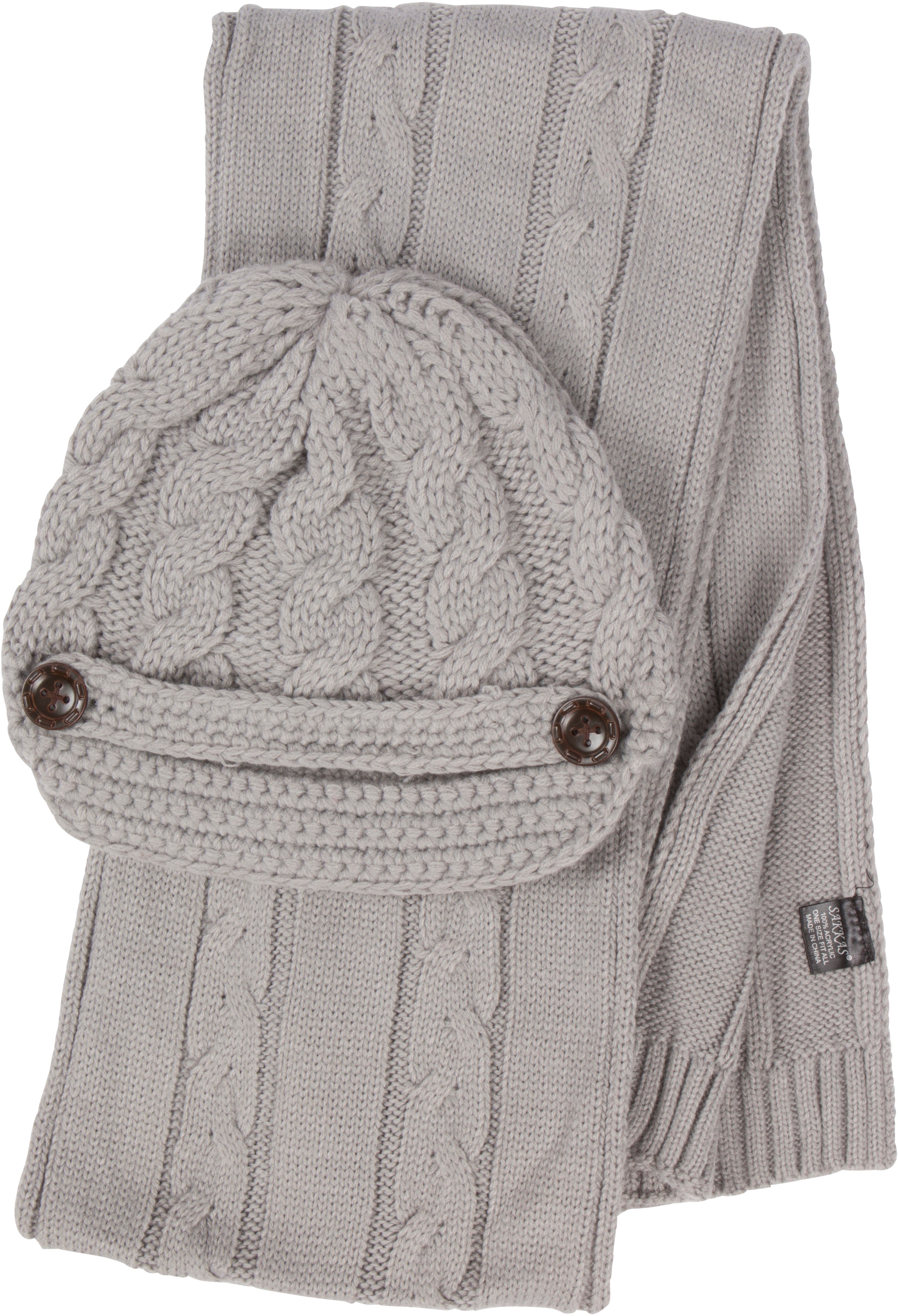Women's Cable Knit Beanie Scarf Set Button
