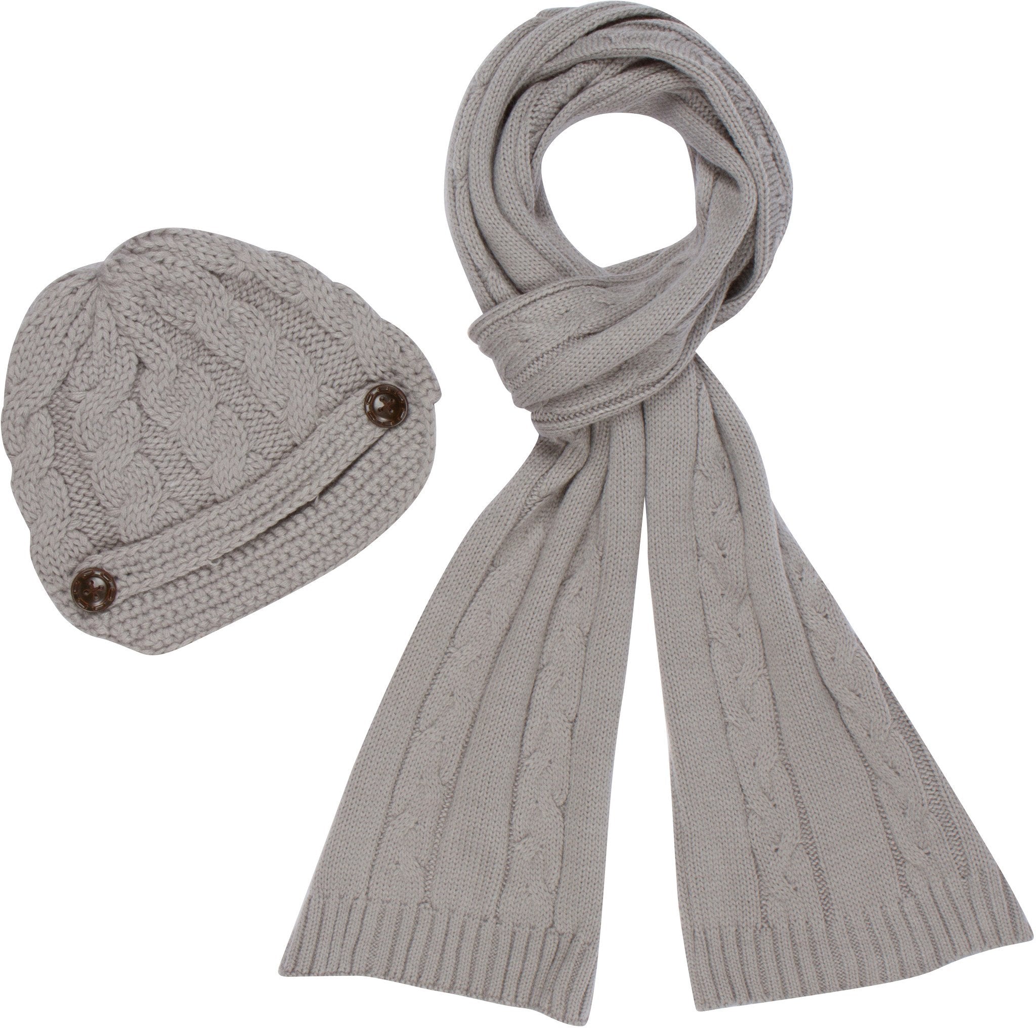 Women's Cable Knit Beanie Scarf Set Button