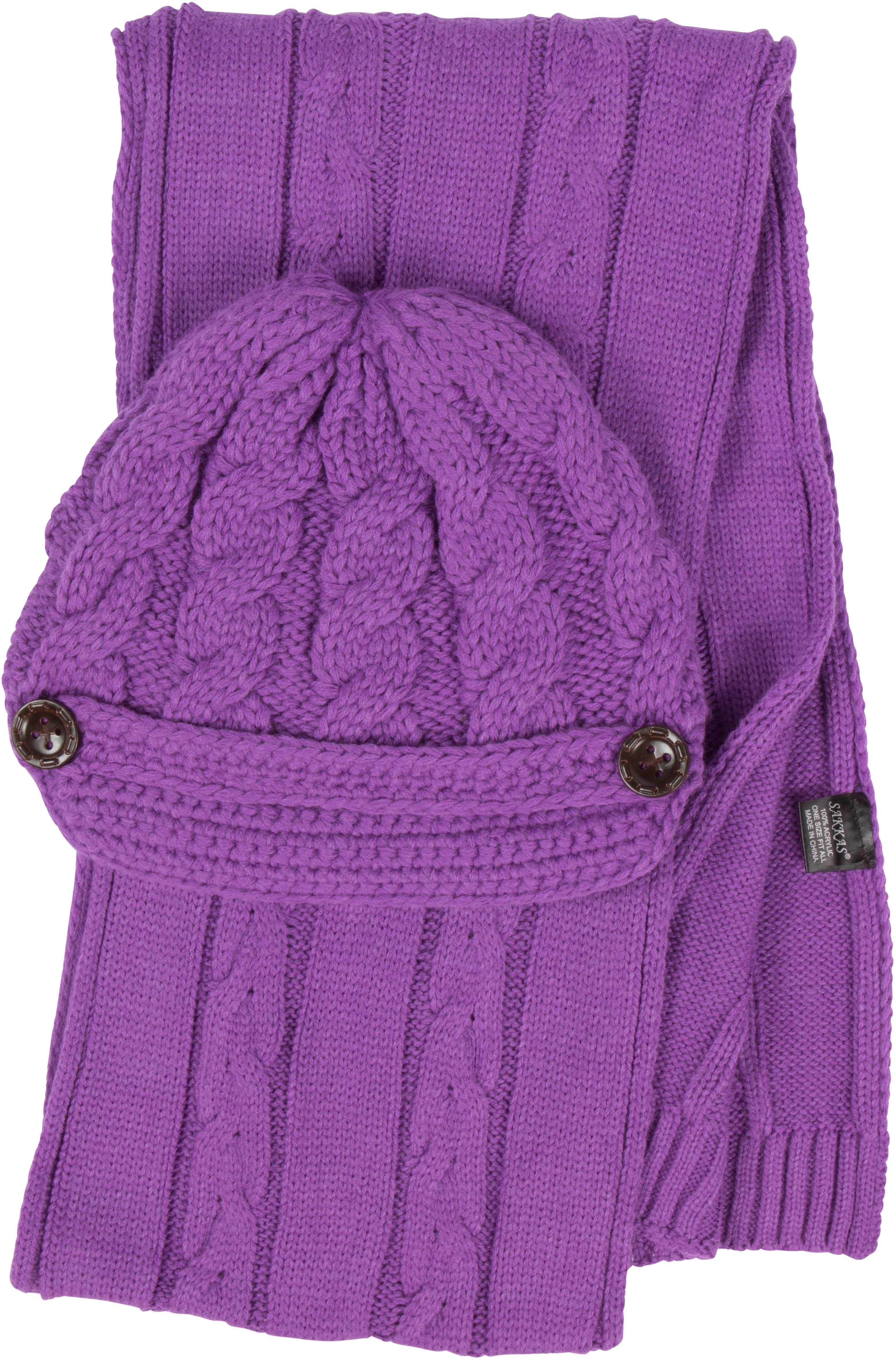 Women's Cable Knit Beanie Scarf Set Button