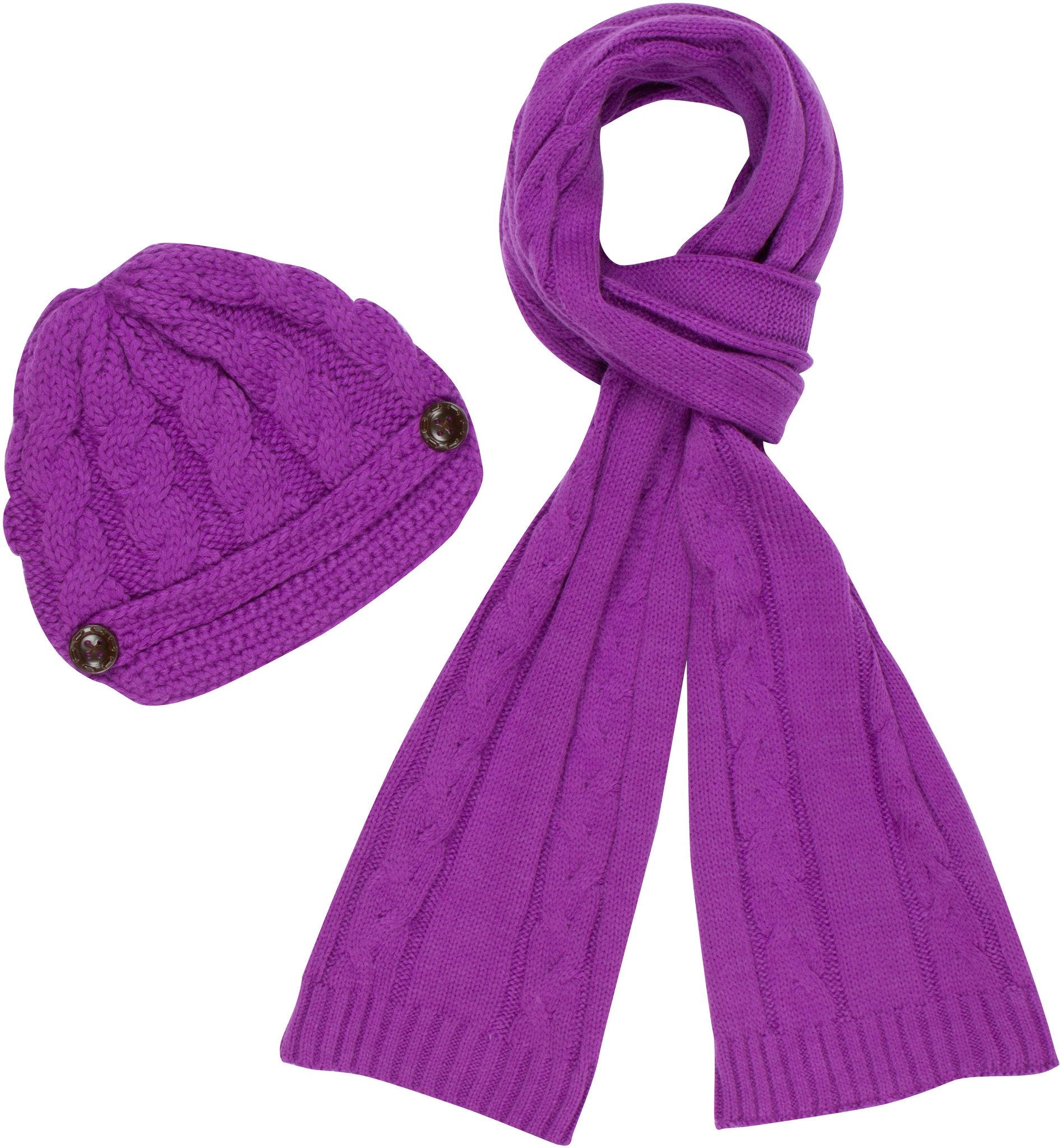 Women's Cable Knit Beanie Scarf Set Button