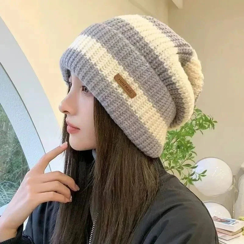 Unisex Striped Knitted Beanie Winter Warm Hip-Hop Hat