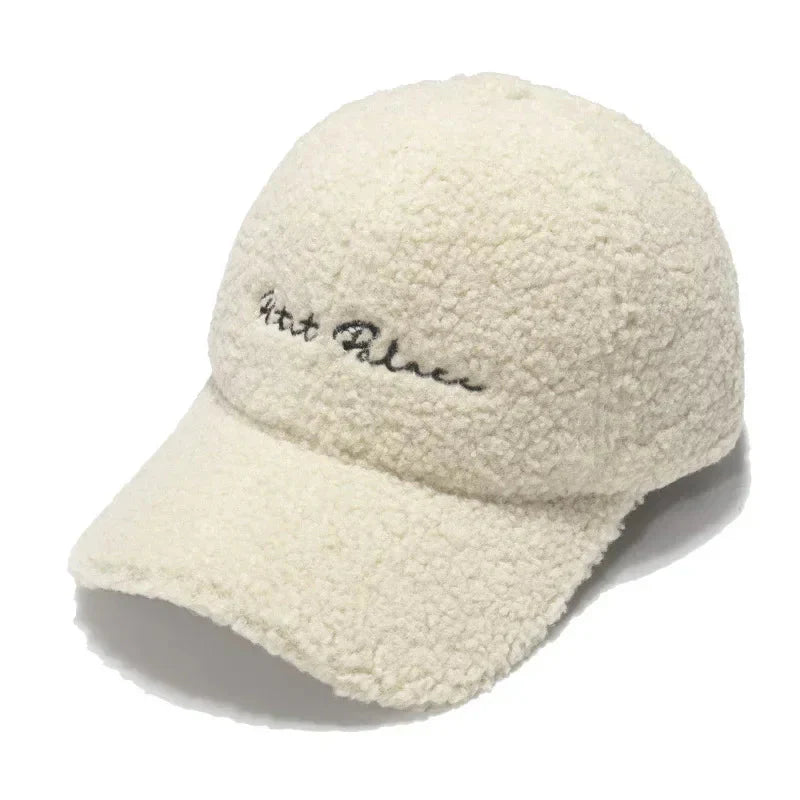 Women's Korean Style Lamb Wool Plush Winter Baseball Cap