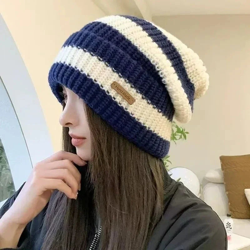 Unisex Striped Knitted Beanie Winter Warm Hip-Hop Hat