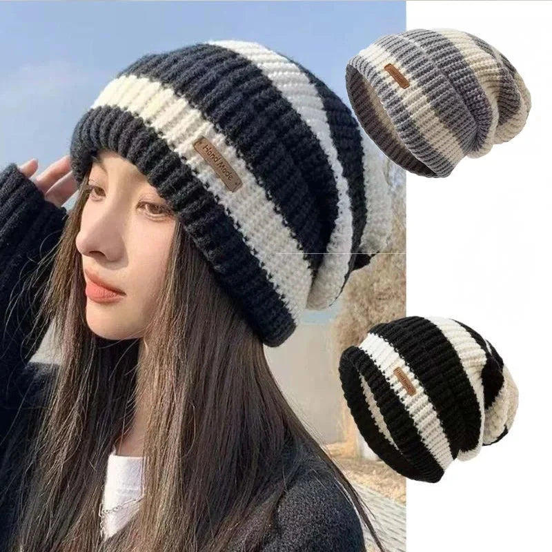 Unisex Striped Knitted Beanie Winter Warm Hip-Hop Hat