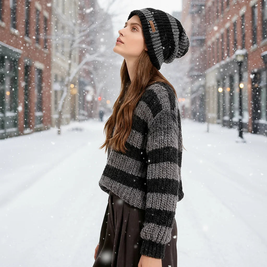 Unisex Striped Knitted Beanie Winter Warm Hip-Hop Hat