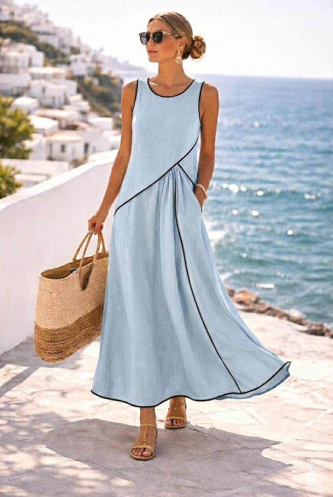Women's Mediterranean Contrast Color Vacation Dress Seven Colors