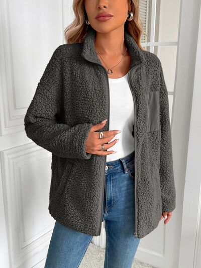 Women's Winter Fuzzy Zip-Up Warm Long Sleeve Jacket