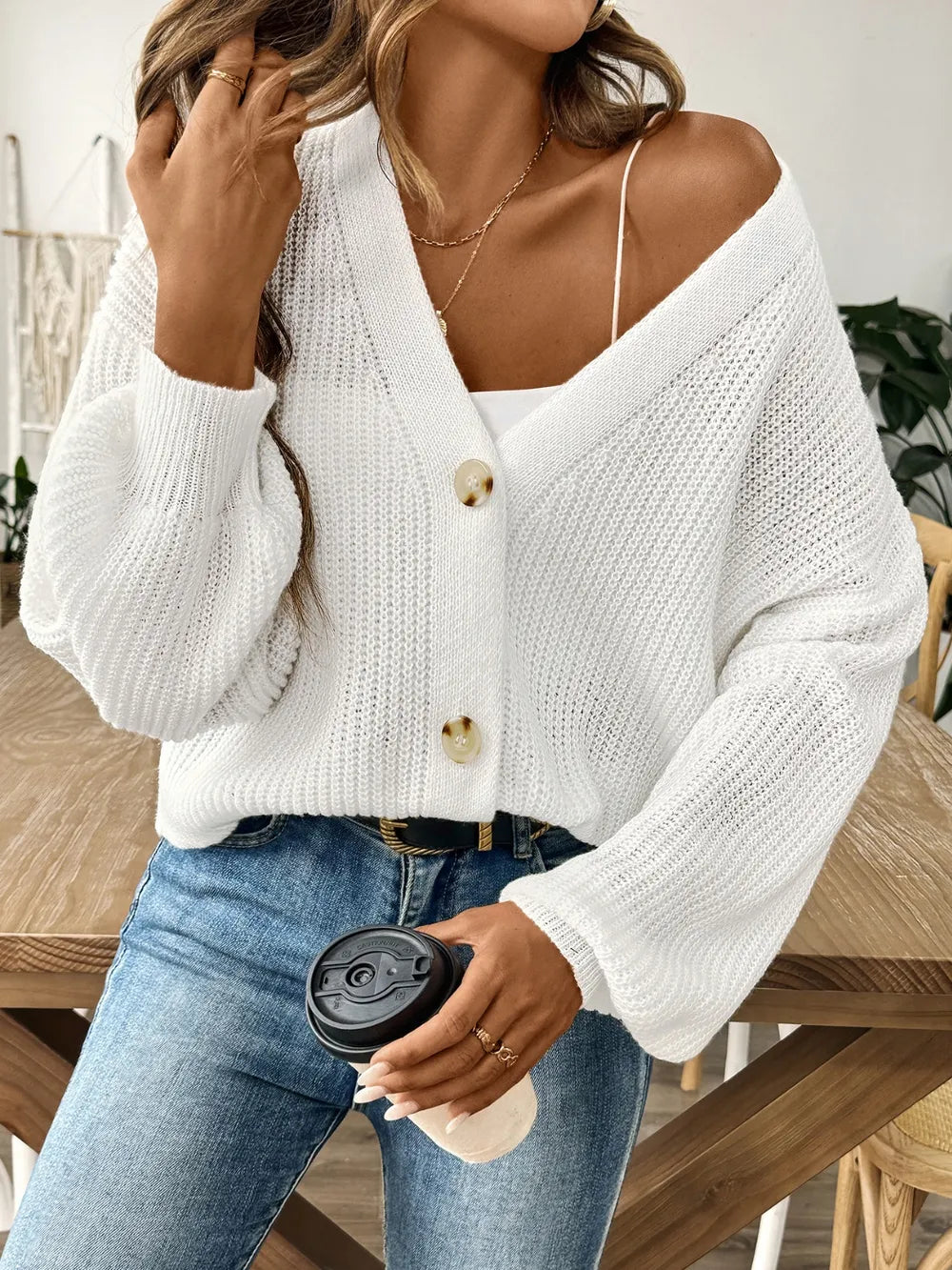 Women's Minimalist Short Button Sweater Cardigan for Autumn Winter