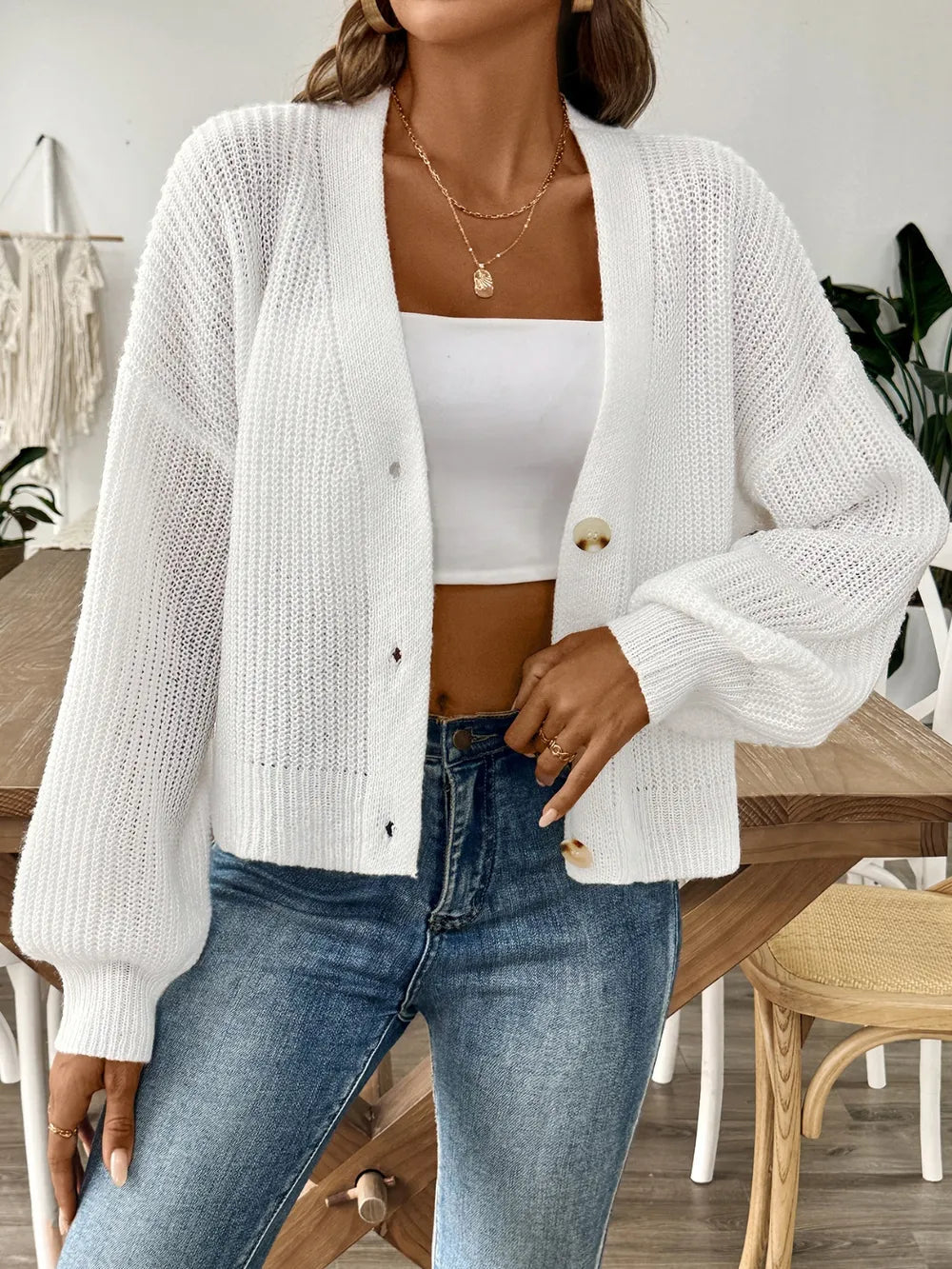 Women's Minimalist Short Button Sweater Cardigan for Autumn Winter