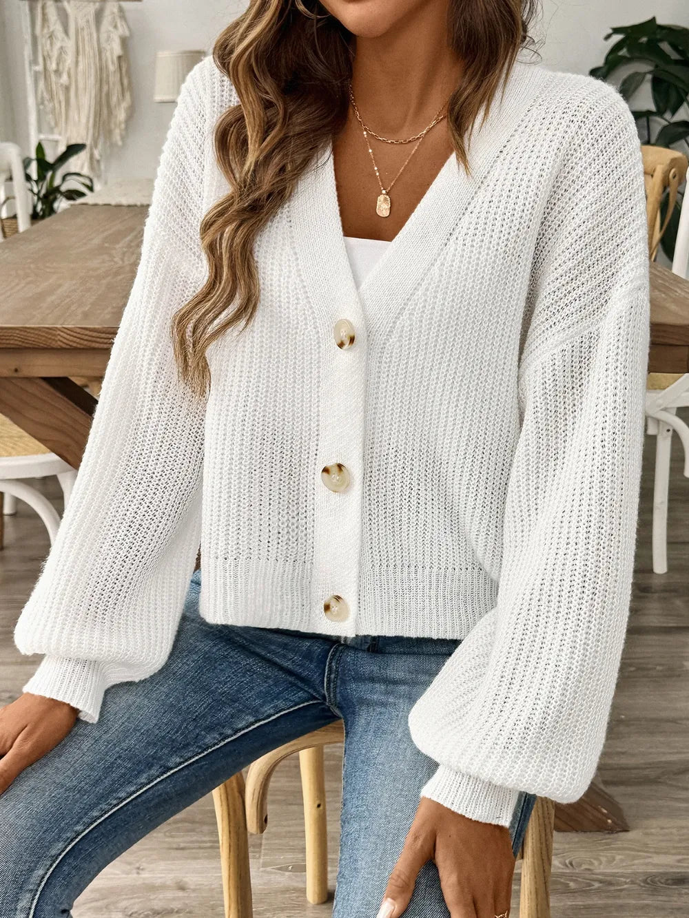 Women's Minimalist Short Button Sweater Cardigan for Autumn Winter