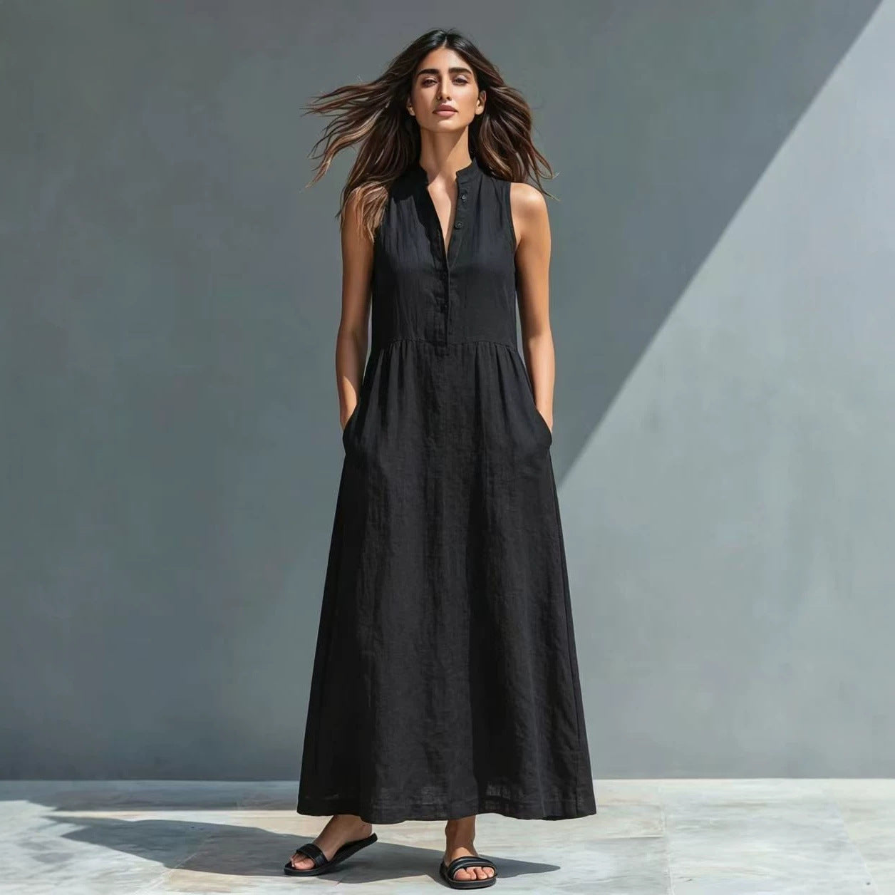 Women's Stand Collar A-Line Maxi Resort Vacation Dress