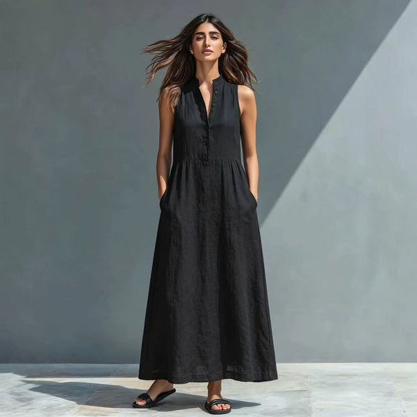 Women's Stand Collar A-Line Maxi Resort Vacation Dress