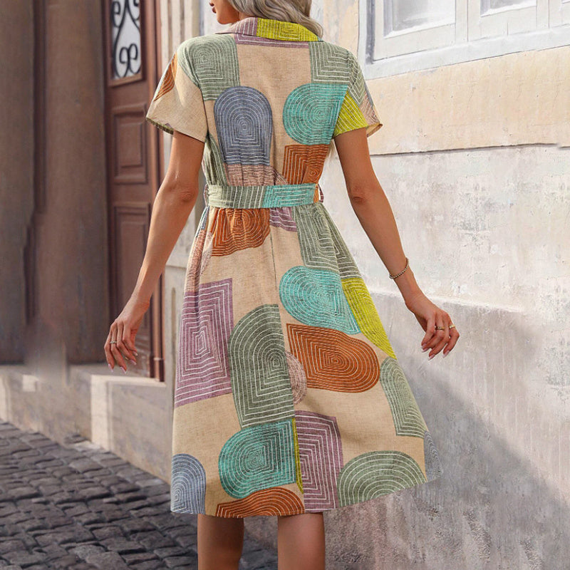 Women's Boho Floral V-Neck Short Sleeve Midi Dress