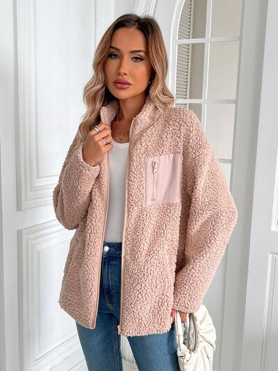 Women's Winter Fuzzy Zip-Up Warm Long Sleeve Jacket