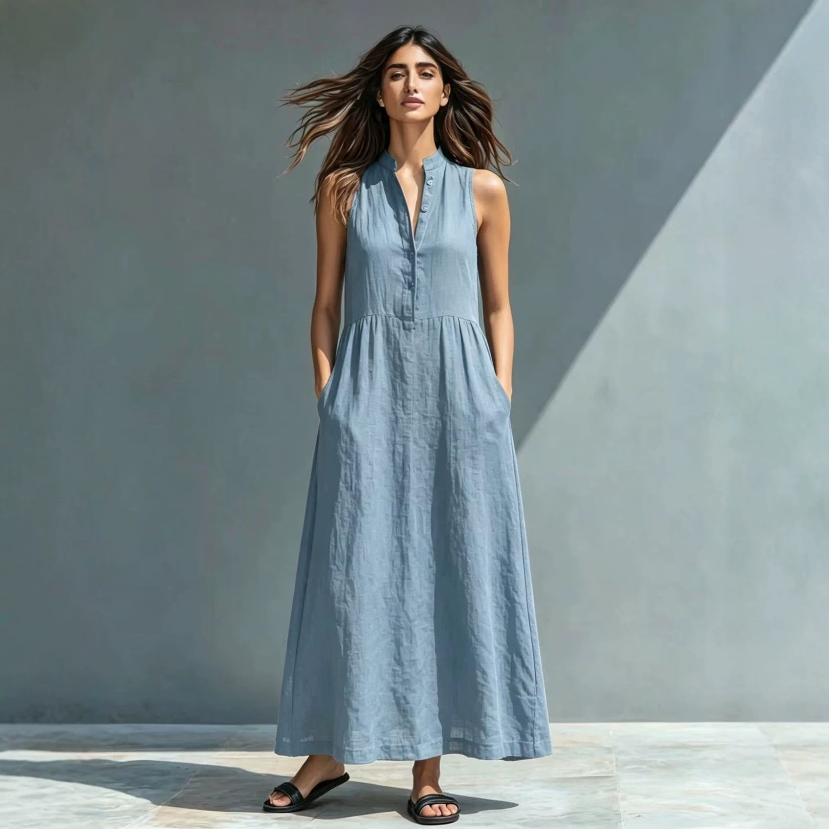 Women's Stand Collar A-Line Maxi Resort Vacation Dress