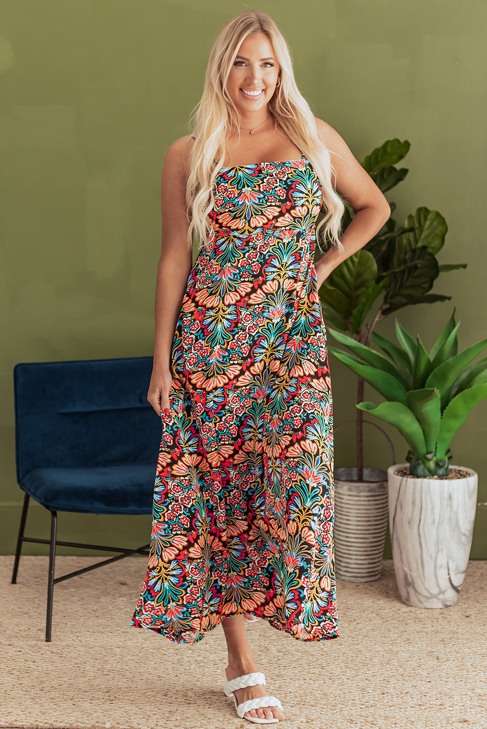 Women's Danielle Boho Floral High Waist Maxi Dress