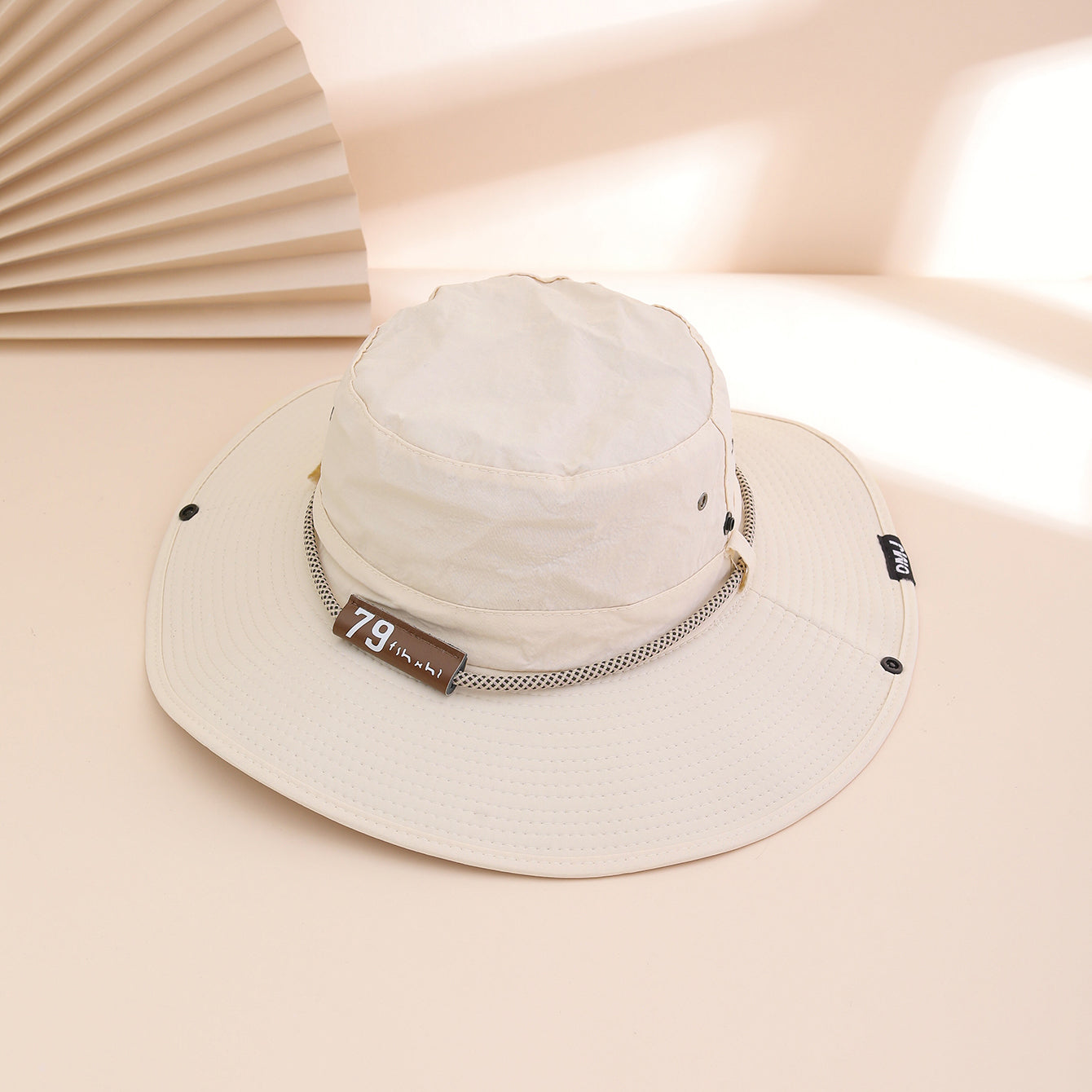 Wide-Brim Leather Patch Fisherman Hat UV Protection Outdoor