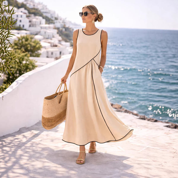 Women's Mediterranean Contrast Color Vacation Dress Seven Colors